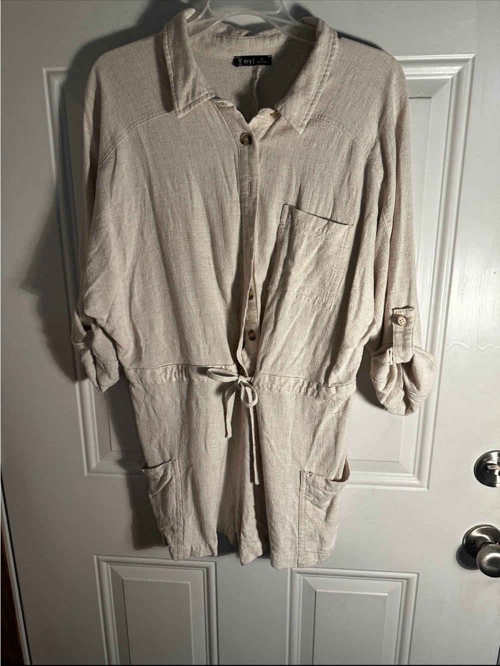 Very J Beige Tie-Waist Romper